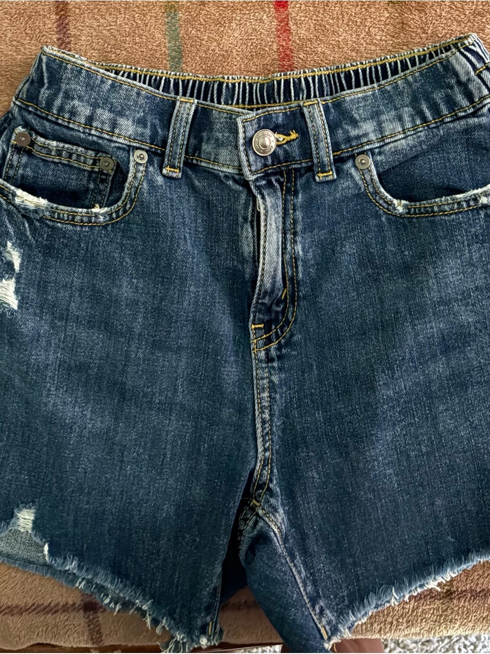 aerie Dark Blue Distressed Denim Cutoff Shorts